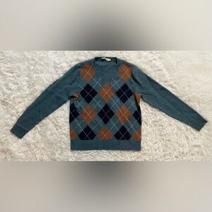 J Crew 100% Lambs Wool HEAVY FLAW HOLE Argyle Sweater Preppy Dark Academia S